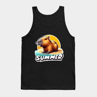 Cute summer capybara on the beach Tank Top